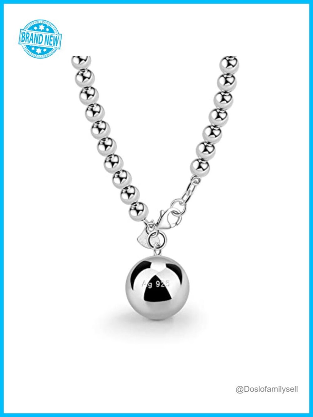 925 Sterling Silver Beaded Chain Necklace Bell Heart Pendant